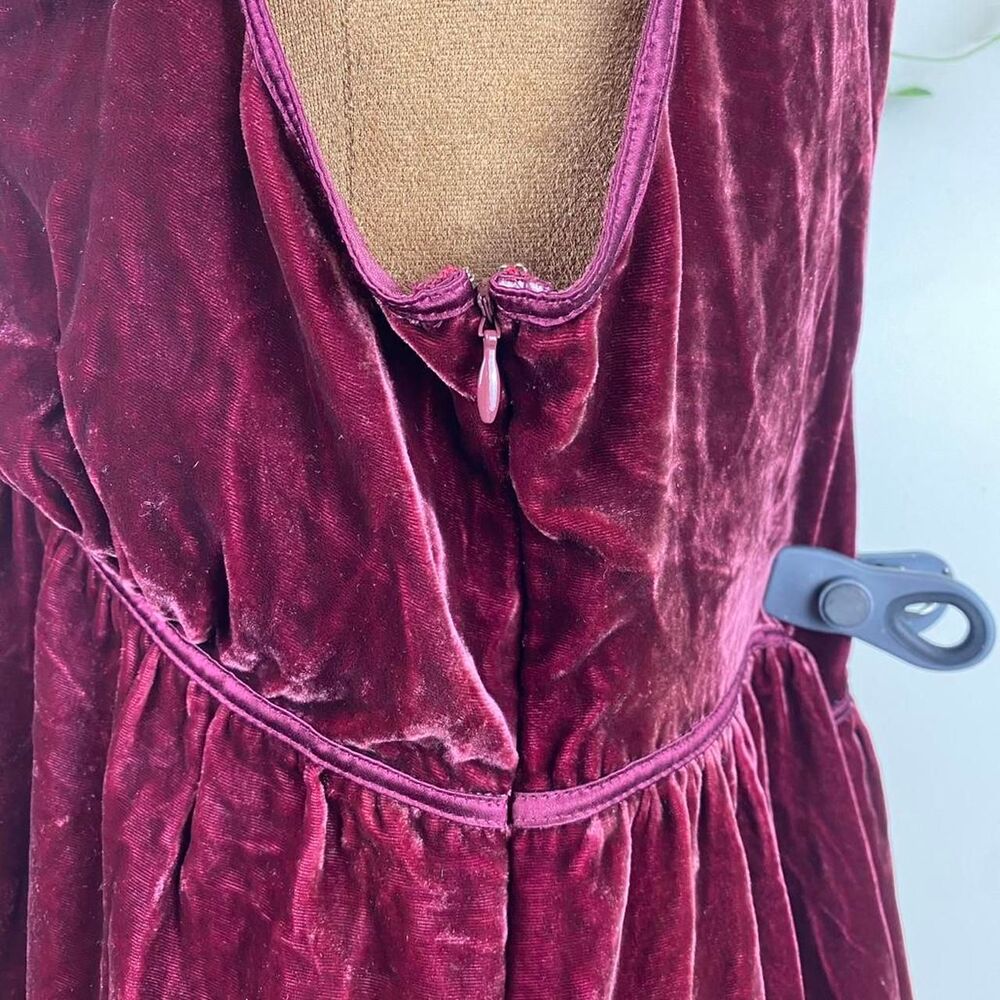 size L-XL Burgundy velvet babydoll top sleeveless v-neck whimsigoth witchy - Picture 4 of 6